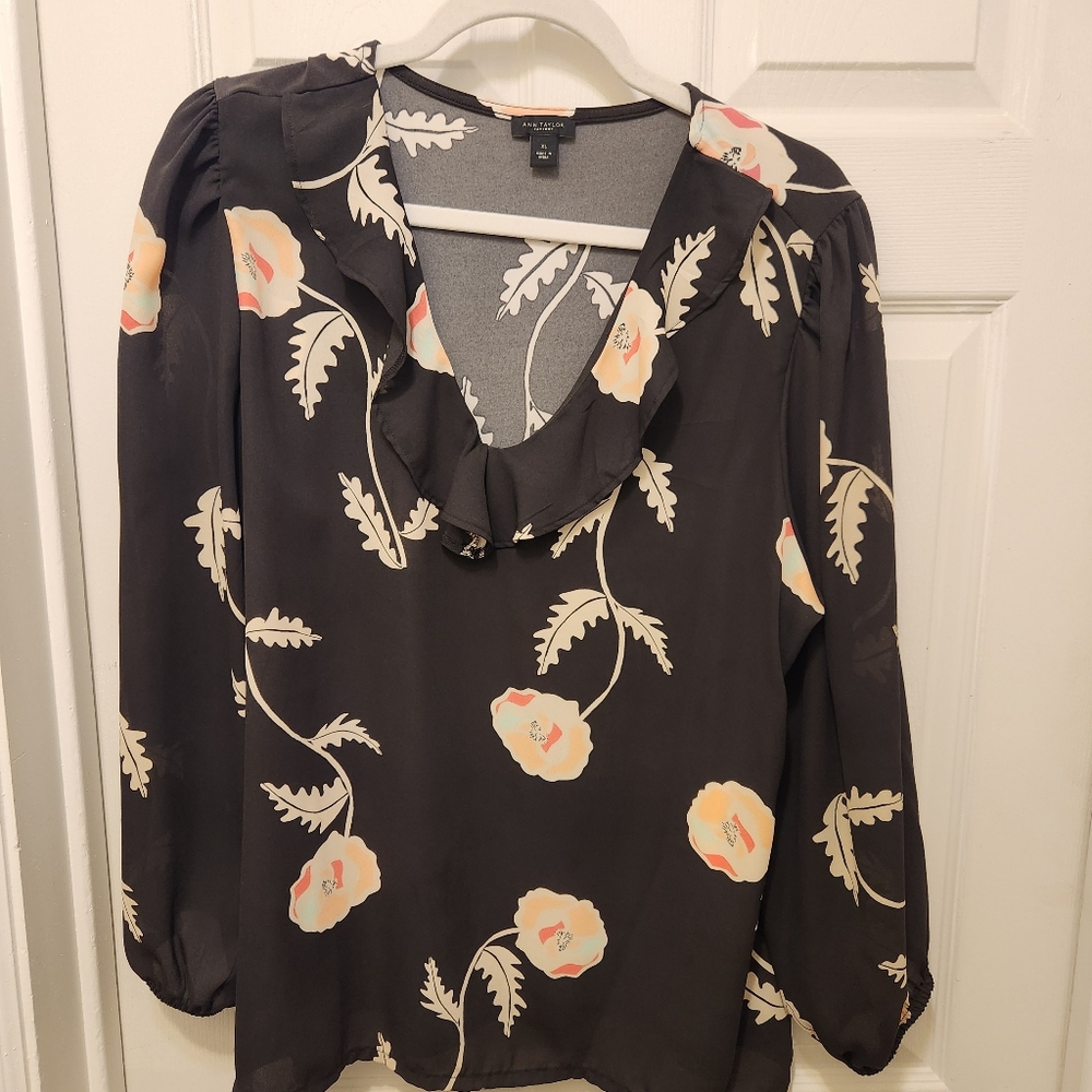 Two Ann Taylor Floral Black Blouses XL